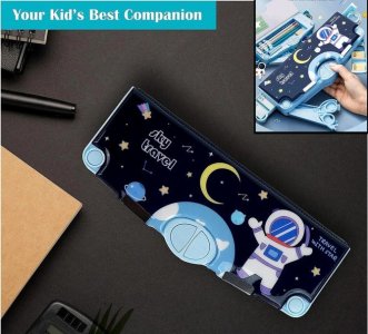 Multifunctional space pencil box for kids magnetic pop up