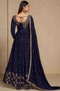 Navy Blue Party Wear and Sangeet Wear Elegant Faux Georgette Gown with Matching Dupatta