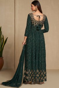 Dark Green Party Wear and Sangeet Wear Elegant Faux Georgette Gown with Matching Dupatta