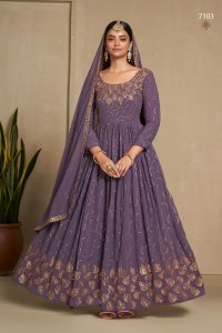 Lavender Party Wear and Sangeet Wear Elegant Faux Georgette Gown with Matching Dupatta