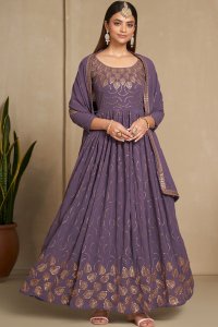 Lavender Party Wear and Sangeet Wear Elegant Faux Georgette Gown with Matching Dupatta