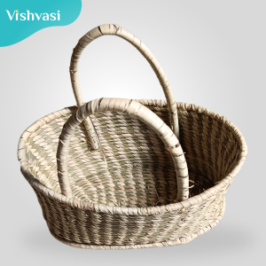Handmade oval fruit basket sabai grass & date palm