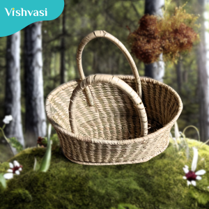 Handmade oval fruit basket sabai grass & date palm