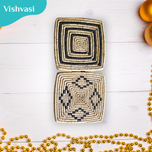 Handmade square 2 gift boxes with lid sabai grass