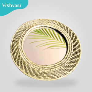 Handmade round mirror sabai grass & date palm