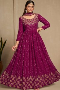 Cherry Pink Party Wear and Sangeet Wear Elegant Faux Georgette Gown with Matching Dupatta