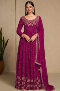 Cherry Pink Party Wear and Sangeet Wear Elegant Faux Georgette Gown with Matching Dupatta
