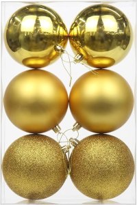 Set of 6 Plastic Christmas Ball Ornaments 3 Unique Patterns with Hanging Loops Ideal for Xmas Trees Wedding Parties and Festive Home Decor in Vibrant Golden