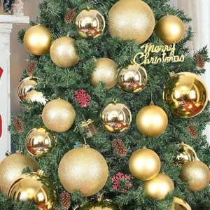 Set of 6 Plastic Christmas Ball Ornaments 3 Unique Patterns with Hanging Loops Ideal for Xmas Trees Wedding Parties and Festive Home Decor in Vibrant Golden