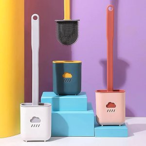 Innovative silicone toilet brush and equipped with flexible and soft bristles also accompanied by a quick dry holder