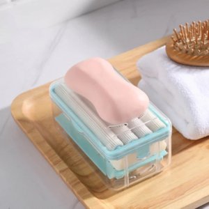 Versatile 2 in 1 Portable Soap Holder and Dispenser with Roller and Drain Holes for Home Kitchen and Bathroom Use