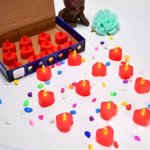 Set of 24 Flameless LED Heart Shaped Tea Light Candles Multi Color Electric Diya Candles Battery Operated for all festive and Home Decoration Gifts