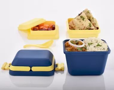 Sealed Lunch Box with Handle and Push Lock Mechanism