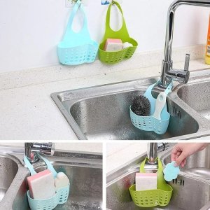 The Adjustable Kitchen Bathroom Water Drainage Plastic Basket/Bag with Faucet Sink Caddy