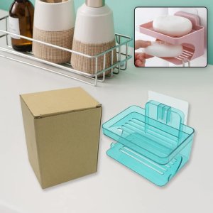 Wall-mounted 2-layer soap holder with a convenient hook.