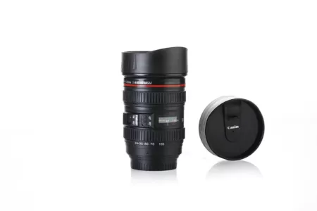 Lens-Shaped Coffee Mug Flask with Lid