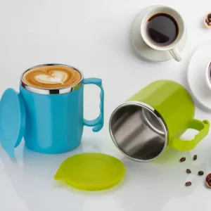 Double Wall Insulated Stainless Steel Coffee Tea Mug with Stainless Steel Lid Hot Beverage Cup 250ml 300ml (1PC Mixed Colors)