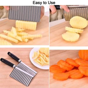 Crinkle cutters a stainless steel knife for chopping vegetable salads.