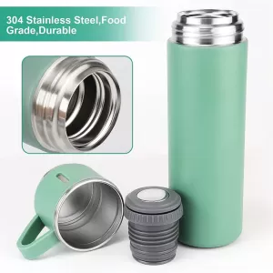 Stainless Steel Vacuum Bottle Flask Set with Three Steel Cups Perfect for Hot and Cold Drinks Ideal for Travel and a Stylish Gift Option 500ML