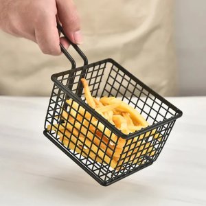Stainless steel frying baskets that are perfect for cooking chips and French fries also for other snacks