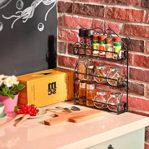 Spacious Wall Mounted Iron Wall Shelf with three convenient storage racks which is perfect for organizing your kitchen and pantry and many more
