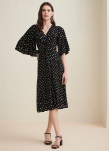 Black Dot Gorgette Western Dress for Women