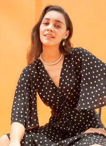 Black Dot Gorgette Western Dress for Women