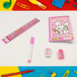 Kids Stationery Kit Set with Wooden Pencil Sharpener Pencil and Eraser Set Small Diary School Supply Set Birthday Return Gift for Kids Boys Girls 8 Pc Set
