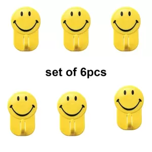 Self Adhesive Smiley Face Hooks Set of 6 1kg Load Capacity Made from Durable Plastic