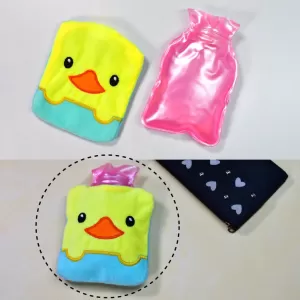 Small Hot Water Bag with Cover Yellow Duck Design for Pain Relief Neck Shoulder Hand Feet Warmer and Menstrual Cramps