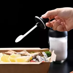 Glass Condiment Container with Serving Spoons Airtight Transparent Canister for Salt Spice Honey Sugar BBQ Restaurant Jar Oil Bottle and Honey Jar Dispenser 1 Piece