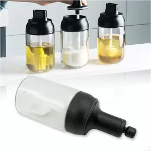 Glass Condiment Container with Serving Spoons Airtight Transparent Canister for Salt Spice Honey Sugar BBQ Restaurant Jar Oil Bottle and Honey Jar Dispenser 1 Piece