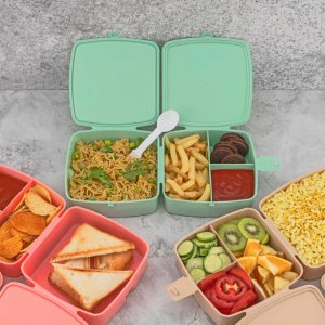 Versatile Double Layer Square Lunch Box with 4 compartments