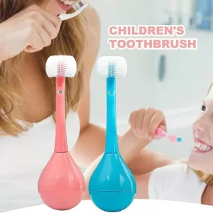 Toothbrush Soft Bristle Toothbrush 3 Sided Training Toothbrush with Silicone Head Inverted Cleaning Toothbrush for Aged 2-12 Children's Cleaning 1 PC