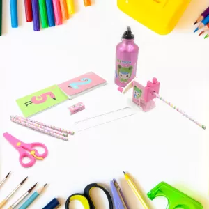 Stationery Kit for kids 1 Pencil Box Compass Box 1 Eraser 1 Scissors 1 Ruler 4 Pencil 2 Diary 1 Bottle 1 Sharpener Stationary Set 12 PCS Set