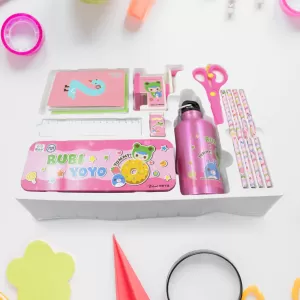 Stationery Kit for kids 1 Pencil Box Compass Box 1 Eraser 1 Scissors 1 Ruler 4 Pencil 2 Diary 1 Bottle 1 Sharpener Stationary Set 12 PCS Set