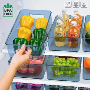Refrigerator Organizer Bins Fridge Organizers with Handle Clear Organizing Food Fruit Vegetables Pantry Storage Bins for Freezer Kitchen Cabinet Organization and Storage 2 PCS Set Mix Color