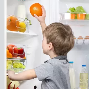 Refrigerator Organizer Bins Fridge Organizers with Handle Clear Organizing Food Fruit Vegetables Pantry Storage Bins for Freezer Kitchen Cabinet Organization and Storage 2 PCS Set Mix Color