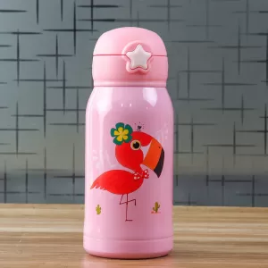 Kids Bottle Baby Cute Animals Prints Sipper for Hot n Cold Water Milk Juice with Bottle Cover Cup Zip Pocket & Straw for Outdoor Nursery School 600 ML