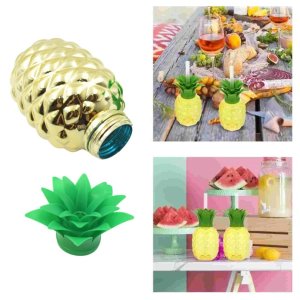 Plastic Tropical Pineapple Cups with Straw