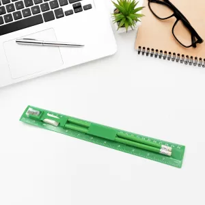 School and office set with ruler 2 pencils eraser and sharpener Stationary set suitable for girls and boys 5 piece set.