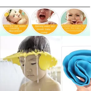 Adjustable safe soft baby shower cap for a gentle bathing experience.