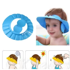 Adjustable safe soft baby shower cap for a gentle bathing experience.