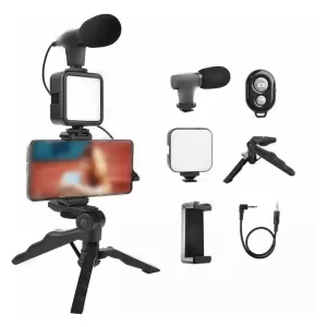 Vlogging kit create stunning videos with a mic mini tripod LED light and phone holder clip