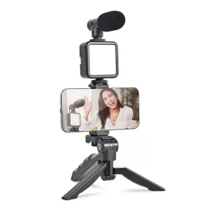 Vlogging kit create stunning videos with a mic mini tripod LED light and phone holder clip
