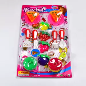 Plastic kitchen set for girls  with cuted fruits and pizza