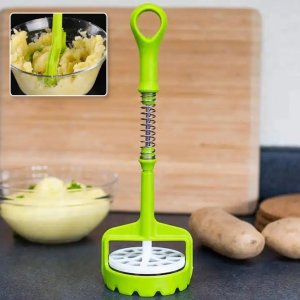 One Handed Plastic Potato Masher Comfort Grip Stainless Steel Spring