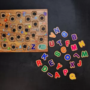 Educational puzzle wooden capital alphabets letters learning puzzle toy for kids.