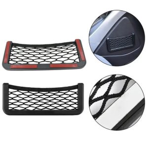 Car Storage Organizer Seat Side Net Bag Stick On Mesh Pocket for Purse Phone