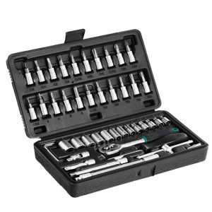 46 Piece Metal 1/4 Socket Set in Black 46PCS